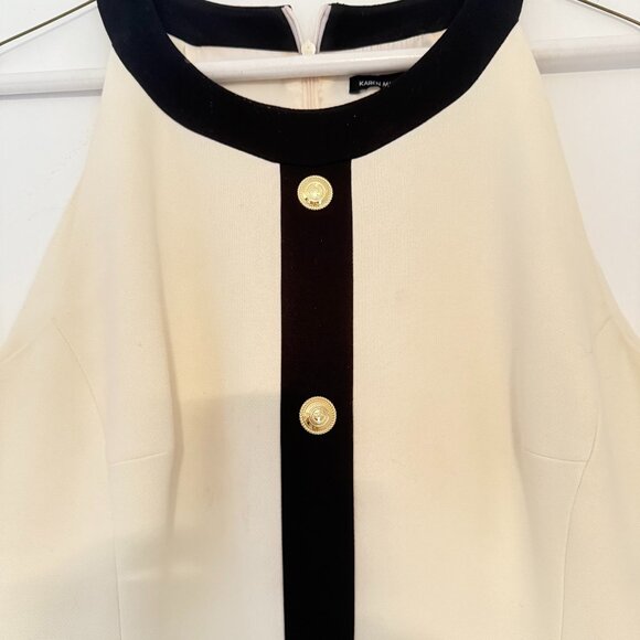 KAREN MILLEN Size USA 10 CONTRAST UTILITY DRESS GOLD BUTTON IN IVORY BLACK - Picture 1 of 9